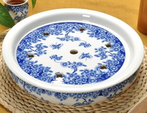  tea record China tea utensils beautiful white . blue round ceramics made ( butterfly . flower )