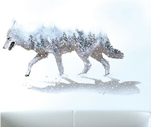 ウォールステッカー 雪景色の中の オオカミ
