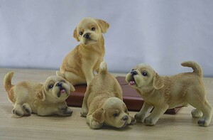 置物 リアルな仲良しワンちゃん 子犬 4匹セット (ゴールデンレトリバー)