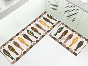  kitchen mat door mat Japanese style fish illustration manner brown group ...2 pieces set 