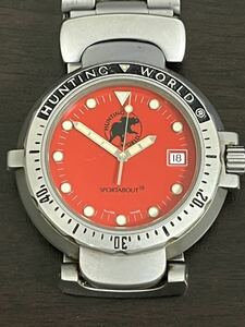 【1337】ハンティングワールド メンズ腕時計 腕時計 クォーツ HUNTING WORLD SPORTABOUT 不動品　ジャンク　赤文字盤 