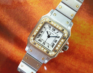 【CARTIER】カルティエサントスK18コンビ&高級"天然ダイヤ"レディース腕時計【新品仕上げ】