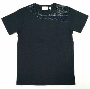 8.5@ 新品「GUYA」“GIA. BEAR” 花×ペイズリーモチーフ ビーズ×ステッチワーク Tシャツ Black SIZE:M イタリア製