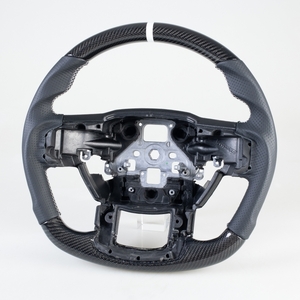 フォード用 F150 F250 F350 F450 F550 F600 2015-2022 D型 ステアリング ハンドル カーボン×本革パンチングレザー×白い輪デザイン