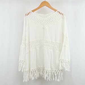  beautiful goods rienda rienda rayon fringe tassel V neck tunic F white lady's PA1804-636