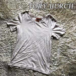 TORY BURCH Tory Burch polo-shirt S tops short sleeves T-shirt cut and sewn border 