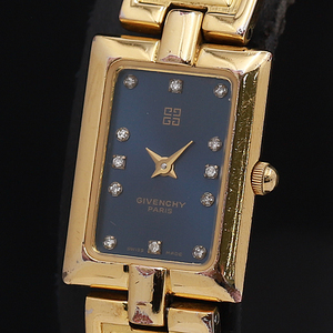 1円☆稼働☆【ジバンシイ】青文字盤 スイス製 QZ レディース腕時計 A0249117