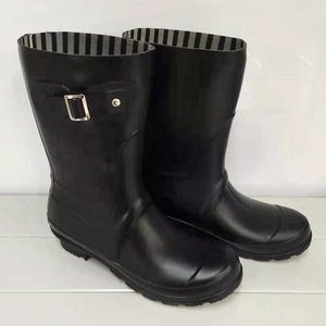 17602[... processing defect ]B goods lady's rain boots M size 23.0-23.5cm black boots middle shoes ③