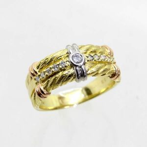 ◎中古美品◎１８金YG,PG＆プラチナ　ダイヤ　0.30ｃｔ　メンズリング　20号