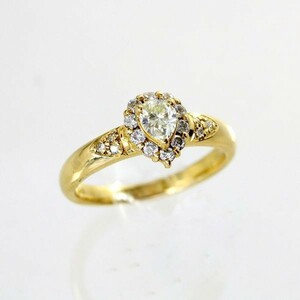 ◎中古美品◎１８金　ペアシェイプダイヤ　0.33ct　ダイヤ　0.22ｃｔ　リング　15号