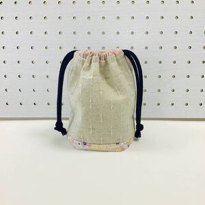 [ sale ] hand made inset attaching Mini pouch glass sack beige × white bear pink 
