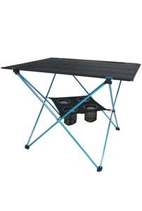 Sutekus ドリンクホルダー付き 折り畳み式 キャンプテーブル ナイロン&アルミ合金製 軽量 (ブルー)
