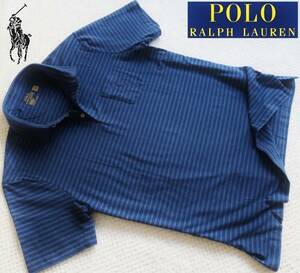 新品★ラルフローレン★大きいサイズ★ダブルボーダー ポロシャツ★ブルー杢&ネイビー 半袖 ニットシャツ XXL★POLO☆267