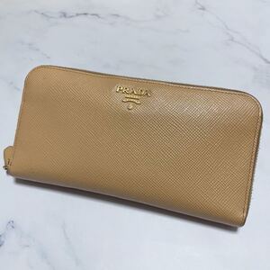 ★PRADA プラダ ラウンドファスナー ジップ 長財布 ベージュ【鑑定済み 本物保証】
