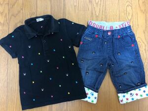ダブルビー 刺繍 星柄 ポロシャツ、プチベア デニム ハーフパンツ(120)