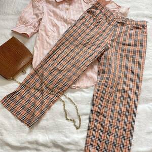  Burberry London Burberry LONDON * summer thin cropped pants salmon pink orange noba check pattern size 16A a22060811