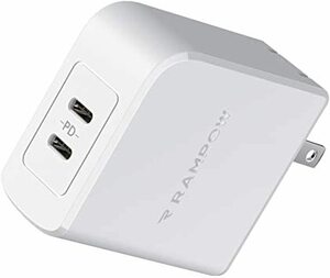 白 Rampow PD充電器 45W USB-C急速充電器 Type-c【PD対応/2ポート/PSE認証/保証付き】 iPhon