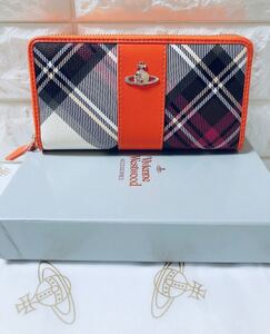 【新品】Vivienne Westwood チェック柄 長財布 オレンジ