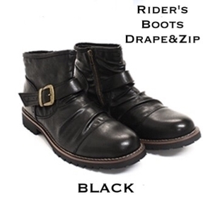 ★★★激安★★★ドレープジップライダースブーツ◆BL黒革◆25.5cm☆新品未使用★Rider's Boots drape&zip belt★