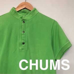 チャムス CHUMS Tシャツ トップス 半袖 ハーフボタン アウトドア キャンプ スタンドカラー 綿100%グリーン メンズ XSサイズ ∬◇