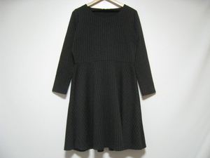 NATURAL BEAUTY BASIC Natural Beauty Basic One-piece knee height long sleeve ound-necked stripe black black M size 