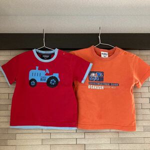 オシュコシュ　 半袖Tシャツ 男の子　キッズ　車　トラクター　ブルドーザー　レッド　オレンジ　80