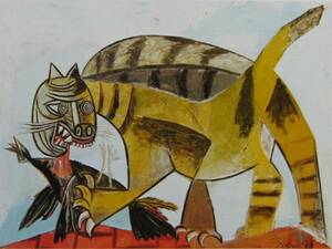 Art hand Auction بابلو بيكاسو, [قطة تأكل طائرًا], من مجموعة نادرة من فن التأطير, في حالة جيدة, إطار جديد مع الإطار, ًالشحن مجانا, بابلو بيكاسو, تلوين, طلاء زيتي, لوحات حيوانات