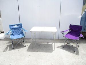 ◇メーカー不明 アウトドアテーブル CAMPING FIELD CF-1011 553F2KW101 アームレストチェア テーブルチェアセット 0626E5 @160 ◇