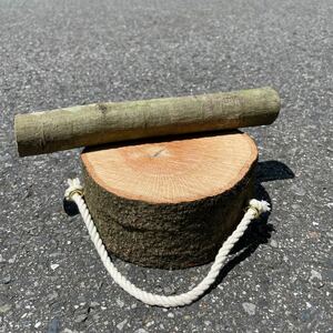 樫の木 持ち手付きコンパクト薪割り台 バトニング棒セット