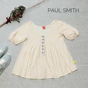 厳選★美品　大人かわいい♪　PaulSmith ポールスミス　半袖ブラウス　Uネック　プリントシャツ　M