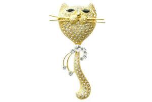 新品*お洒落 きらきら ラインストーン ねこ・ネコ・猫・CAT かわいい 人気 ブローチ キルトピン カブトピン アクセサリー GO