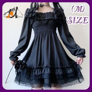 ワンピース Mサイズ 黒 ロリータ ゴスロリ メイド コスプレ レディース ブラック ミニワンピース やみかわ 地雷系 パンク