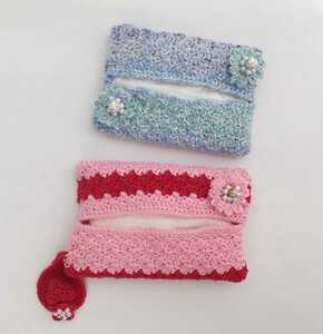Вязание [ ручной вязки ] карман чехол для салфеток бледно-голубой & красный купить NAYAHOO.RU
