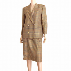 M beautiful goods / Burberry Burberry*s high class skirt suit large size 13 number (LL corresponding )/15 number (3L corresponding ) tea wool & silk material spring autumn winter setup lady's 