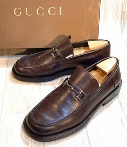 GUCCI グッチ◆26cm 7.5 E◆ビットローファー Uチップ レザーソール 革靴 本革 高級 ビジネスシューズ ドレスシューズ Italy製 メンズ 焦茶