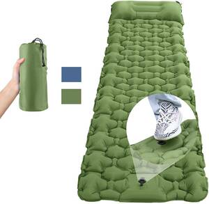 エアーマット キャンプマット 足踏み式 枕付き 連結可能 軽量 コンパクト