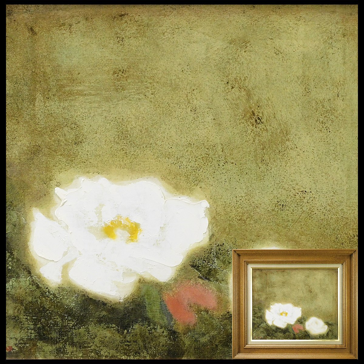 Onosue pivoine F8 peinture à l'huile encadrée tatami dédié maître Yasui Sotaro Issuikai membre du comité s22060310, Peinture, Peinture à l'huile, Nature morte