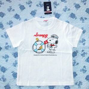 未使用品★ファミリア×スヌーピーの半袖Ｔシャツ・白・マリン柄★サイズ120