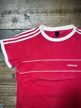 80s USA製 adidas 赤 リンガー 3ライン Tシャツ M アディダス 90s ビンテージ_画像1