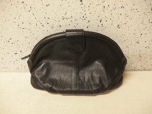 0620219a[TOHPO Princess leather round clutch bag ] black /21×32.5×3.6cm degree / Showa Retro / secondhand goods 