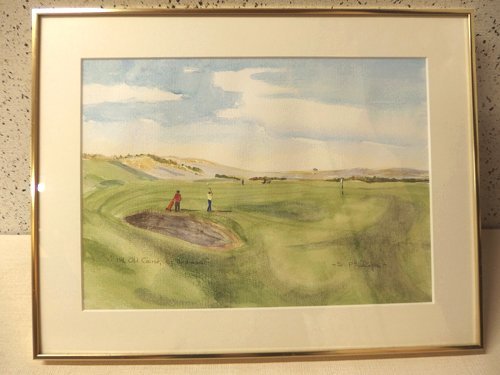 0620137w [Scotland, Sheena Phillips] St. Andrews, 11th Hole watercolor painting/framed/approximately 51.2 x 39.7 cm/signed/second-hand, Painting, watercolor, Nature, Landscape painting