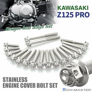 Z125 PRO BR125 エンジンカバーボルト 18本セット ステンレス製 フラワーヘッド カワサキ車用 シルバーカラー TB8029