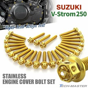 Vストローム250 V-Strom エンジンカバー クランクケース ボルト 25本セット ステンレス製 フラワーヘッド ゴールドカラー TB9030