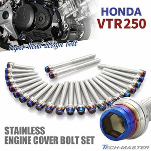 VTR250 エンジンカバー クランクケース ボルト 24本セット ステンレス製 テーパーシェルヘッド シルバー×焼きチタンカラー TB6361