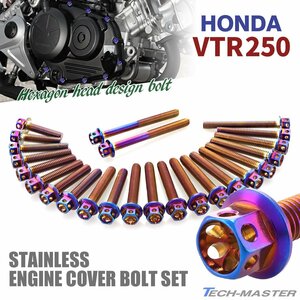 VTR250 エンジンカバー クランクケース ボルト 24本セット ステンレス製 フラワーヘッド ホンダ車用 焼きチタンカラー TB6356