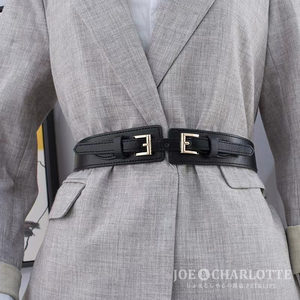 [ black ] leather wide belt rubber elasticity corset futoshi belt ... black One-piece .