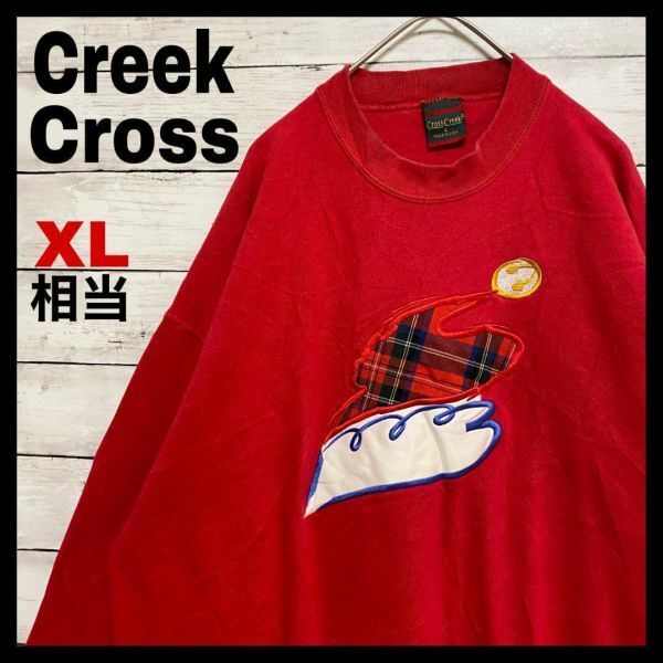713US古着 Cross Creek スウェット USA製 チェック 刺繍 羽　メンズ　レディース　トレーナー