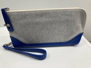  free shipping! second bag Mini clutch bag OX cotton cloth cow leather shrink leather blue MARGARET HOWELL*SAMPLE unused cheap!