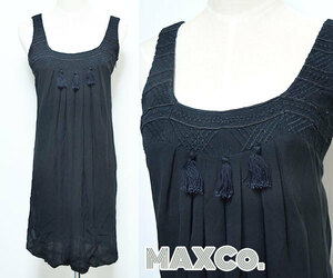Max&Co.■シルクシフォンワンピース タッセル付き　ノースリーブドレス マックス&コー　バルーンスカート　38/9号 チュニック
