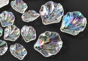 シェルパーツB ハンドメイド パーツ アクリル 穴あり 貝殻 貝 モチーフ オーロラ 夏 海